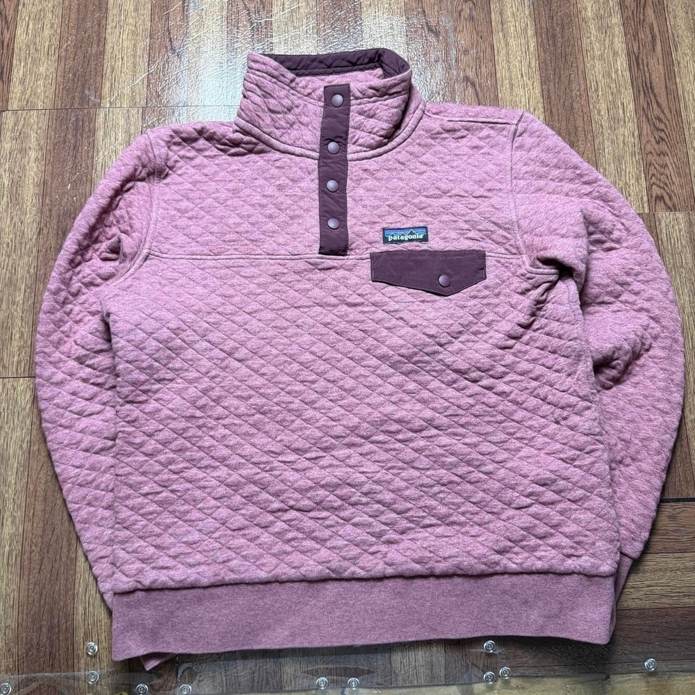 Patagonia Women's Pink Organic Cotton Quilt Snap Sweatshirt Small FLAWS